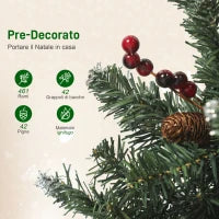Albero di Natale Illuminato con 200 Luci LED, 42 Pigne e 42 Grappoli di Bacche, Ø65x180 cm, Verde e Argento