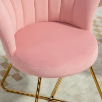 Sedia Moderna Ergonomica con Schienale a Petalo Vellutato Rosa e Gambe Incrociate Oro, 69x64x80 cm