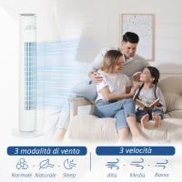 Ventilatore a Torre 45W a 3 Modalità e 3 Velocità con Timer da 10h, in ABS, Ø22 x 77A cm, Bianco
