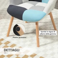 Poltroncina da Camera in Velluto Trapuntato e Gambe in Legno, 66x76x98cm, Multicolore