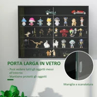 Vetrina a 5 Livelli a Muro con Ripiani Regolabili, in in Vetro e Truciolato, 80x9.5x60 cm, Nero