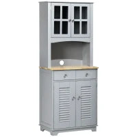 Credenza Alta per Cucina in Legno in Stile Classico, Grigio, 68x39.5x170cm