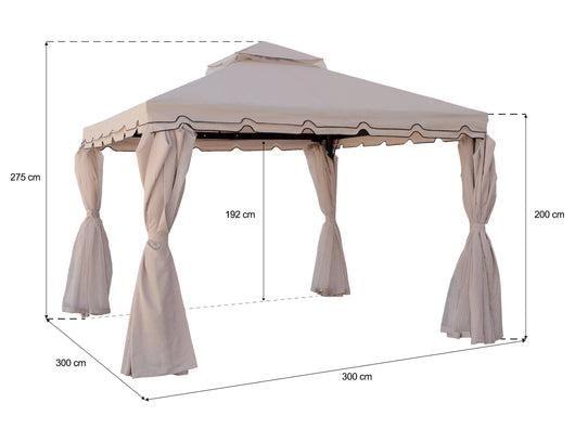 Gazebo da giardino 3×3 con zanzariera mod. Santiago - Colore: Ecrù - GA13SAPAC-3.3