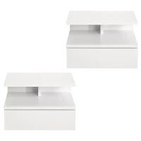Set da 2 Comodini Sospesi per Camera da Letto con Cassetto e Mensola Superiore in Legno 35x32x22.5cm