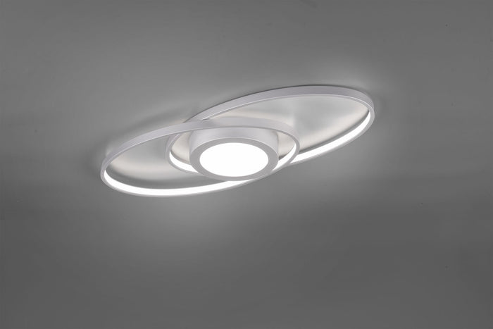 GALAXY PLAFONIERA LED 28W · 1x 3400lm, 3000K DOPPIA ELLISSE ALLUMINIO CON LUCE CENTRALE E REGOLAZIONE INTENSITA' CON INTERRUTTORE L.57CM
