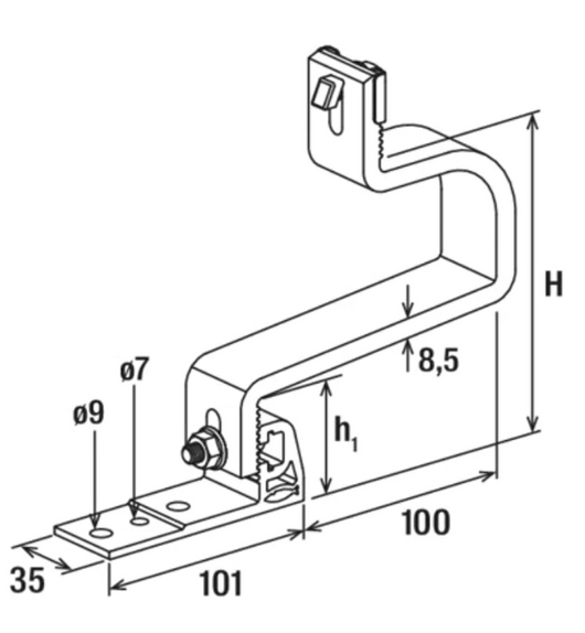 GANCIO IN ALLUMINIO PER TETTI INCLINATI CON RIVESTIMENTO IN TEGOLE RH 52-67 V AL A 2 REGOLAZIONI - CONF. 10 PEZZI - FISCHER