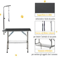 Tavolo da toelettatura e tosatura cani gatti con cestino, 91.5x61.5x77cm
