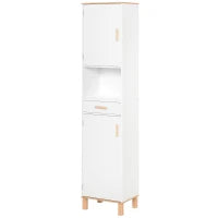 kleankin Mobile Bagno Salvaspazio in Legno, Mobile a Colonna con Armadietti e Cassetto, 39x30x180cm, Bianco