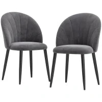 Set da 2 Sedie da Pranzo in Velluto Imbottite con Schienale a Conchiglia e Gambe in Metallo, Grigio