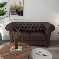 Divano 2 Posti stile Chesterfield con Cuscino Rimovibile, in Ecopelle, Legno e Metallo, 160x84x80 cm, Marrone