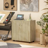 Mobile Ufficio Portadocumenti Multiuso con Serratura, 2 Ante e Mensola Interna, 80x40x80 cm, Rovere