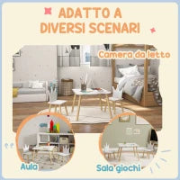 Set Tavolo e 2 Sedie per Bambini con Schienale a Corona, Età 3-6 Anni, Bianco