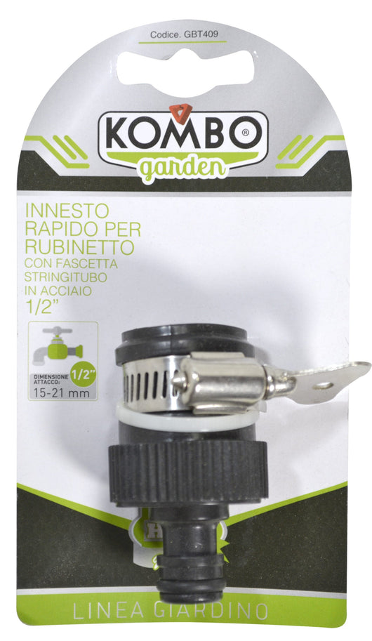 Innesto rapido universale con fascetta stringitubo in acciaio regolabile, struttura in