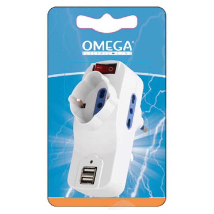 ADATTATORE TRIPLO ROTANTE 1 SCHUKO 2BPRESE 10/16A 2P+T 2USB SPINA 16A
