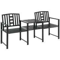 Panchina da Giardino Moderna 2 Posti con Tavolino e Foro per Ombrellone Arredamento da Esterno 165x56x85.5cm Nero