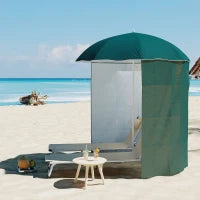 Ombrellone da Spiaggia e da Giardino 2x2 m con Tenda, in Poliestere e Metallo, Verde e Bianco