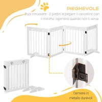 Cancellino per Cani taglia Piccola Pieghevole con Piedini Rimovibili, Cancelletto di Sicurezza in Legno di Pino, 204x30x61 cm, Bianco