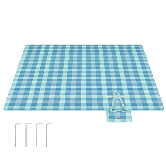 Coperta da picnic con 4 picchetti grande tappetino per campeggio giardino spiaggia uso esterno idrorepellente pieghevole portatile blu 12_0005259