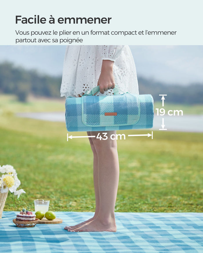 Coperta da picnic con 4 picchetti grande tappetino per campeggio giardino spiaggia uso esterno idrorepellente pieghevole portatile blu 12_0005259