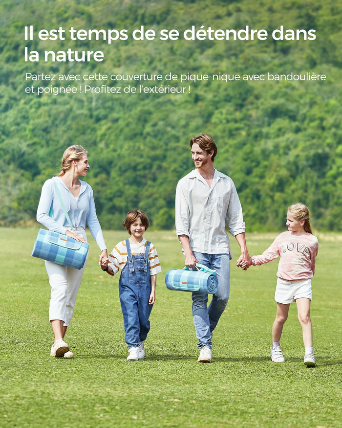 Coperta da picnic con 4 picchetti grande tappetino per campeggio giardino spiaggia uso esterno idrorepellente pieghevole portatile blu 12_0005259