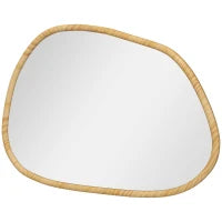 Specchio da Parete Moderno con Bordi Irregolari e Cornice in Legno per Camera e Ingresso, 80x60 cm