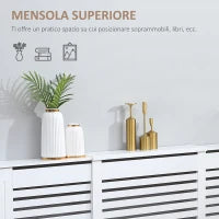 Mobile Copricalorifero Larghezza Regolabile e Mensola Superiore in MDF e Legno, 140-202x19x82.5cm, Bianco
