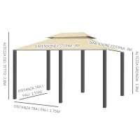 Gazebo da Giardino 3x4m con Pareti Rimovibili, Pannelli Solari e Luci a LED, Cachi