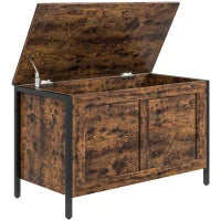 Cassapanca in Legno da 95L Stile Industriale con Coperchio e Cerniera di Sicurezza, 80x40x49cm, Marrone