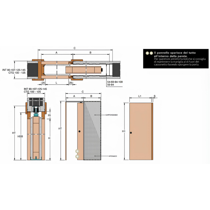 Controtelaio interni porta scorrevole anta singola intonaco logika ermetika *** misure 90 x 210 cm, confezione 1