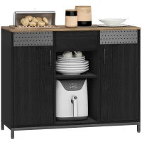 Credenza con 2 Ante, 2 Vani, Cassetto e Ripiani Regolabili 100x40x80 cm Nero e Marrone Rustico