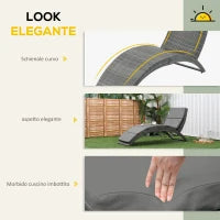 Sdraio da Giardino Pieghevole in Rattan PE Ergonomica con Cuscino, Grigio
