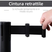 Outsunny Set 2 Colonnine Segnapercorso con Nastro Estendibile di 2 m, Paletti Delimitazione in Acciaio Inox e Nylon, Ø32x90 cm, Nero