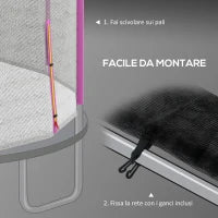 Rete di Protezione per Trampolini a 8 Pali con Ingresso con Cerniera, in PE, Ø366x180 cm, Nero e Rosa