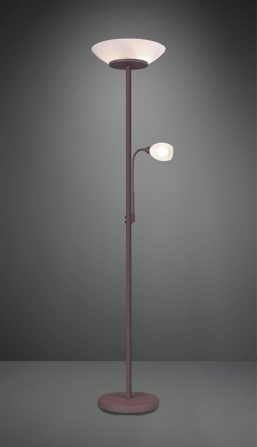 GERRY PIANTANA CON LAMPADA DA LETTURA METALLO RUGGINE CON DIFFUSORI VETRO BIANCO H. 180CM 2 LUCI ATTACCO E27 E E14