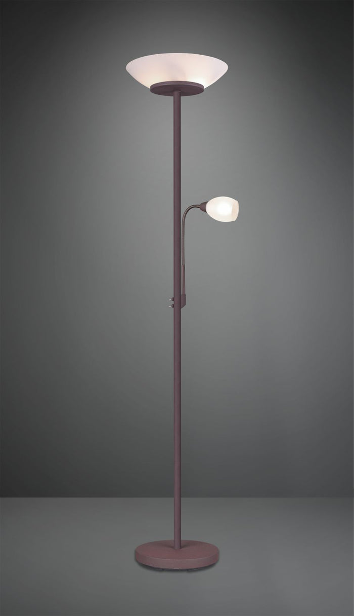 GERRY PIANTANA CON LAMPADA DA LETTURA METALLO RUGGINE CON DIFFUSORI VETRO BIANCO H. 180CM 2 LUCI ATTACCO E27 E E14