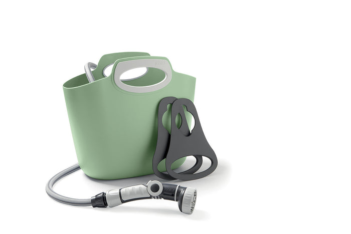 AQUAGO BUNNY VERDE SALVIA,25M tubo auto estensibile ANTIPIEGA,raccordi,borsa,sistema aggancio al rubinetto,MADE IN ITALY