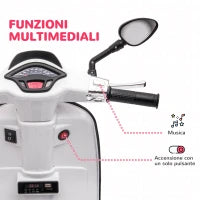 Moto Elettrica per Bambini a Licenza Vespa con Rotelle, Fanale e Musica, in PP e Metallo, 107x47x73 cm, Bianco