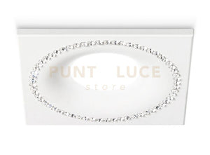 GFA191- FARETTO DA INCASSO CON STRASS QUADRATO 9,8X9,8CM BIANCO 1 LUCE ATTACCO GU10