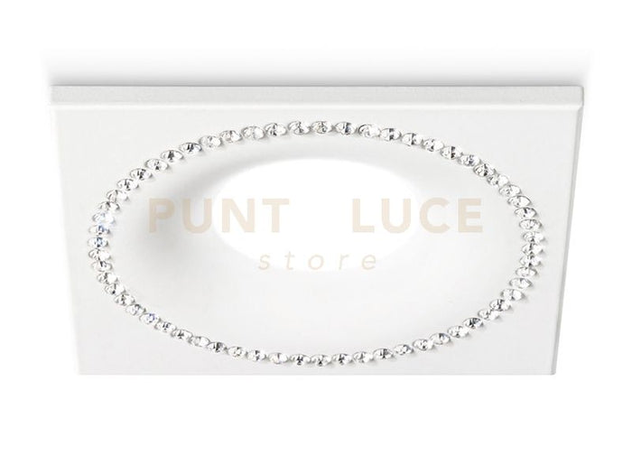 GFA191- FARETTO DA INCASSO CON STRASS QUADRATO 9,8X9,8CM BIANCO 1 LUCE ATTACCO GU10