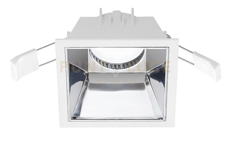 GFA624- FARETTO DA INCASSO BIANCO OPACO E CROMO 1 LUCE ATTACCO GU10 QUADRATO 9CM