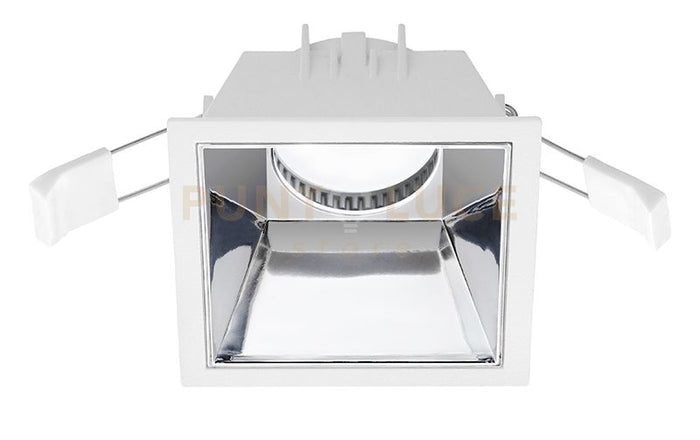 GFA624- FARETTO DA INCASSO BIANCO OPACO E CROMO 1 LUCE ATTACCO GU10 QUADRATO 9CM