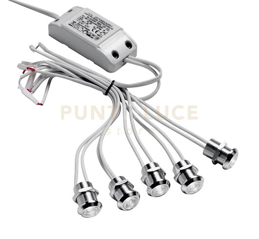 GFA923C- MODULO DA 5 FARETTI LED 3000K 750LM 5X1W D.2CM DA INCASSO COLORE ALLUMINIO