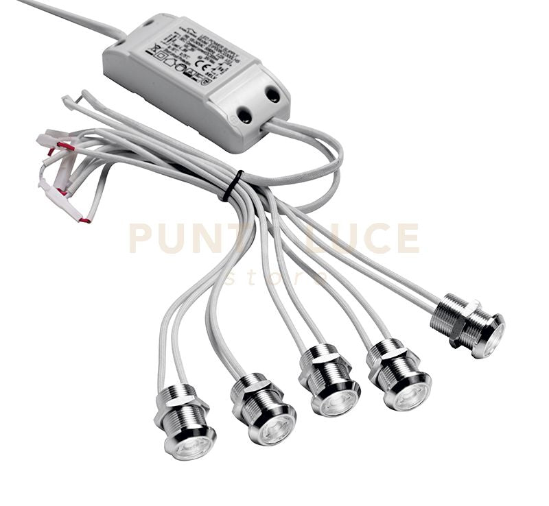 GFA923C- MODULO DA 5 FARETTI LED 3000K 750LM 5X1W D.2CM DA INCASSO COLORE ALLUMINIO