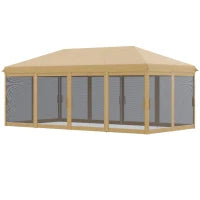 Gazebo da Giardino 6x3m Pieghevole con Zanzariera, Altezza Regolabile e Borsa di Trasporto, Beige