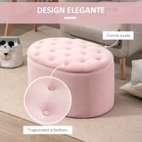 Pouf Contenitore Ovale Imbottito e Trapuntato in Velluto, 71x52x42cm, Rosa