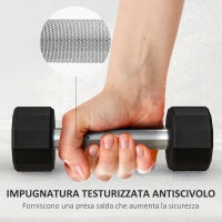 Set 2 Manubri a 12 Lati da 2 kg in Metallo e Gomma con Impugnatura Antiscivolo, 22x7.5x7.5 cm, Nero