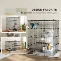 Gabbia per Gatti Modulabile a 4 Livelli con Piattaforme, Rampe e 5 Porte, in Acciaio e PP, 105x105x140 cm, Nero