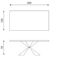 E-STYLO Tavolo fisso con top impiallacciato rovere naturale e gambe in metallo nero, 100cm X 200cm H. 76cm.