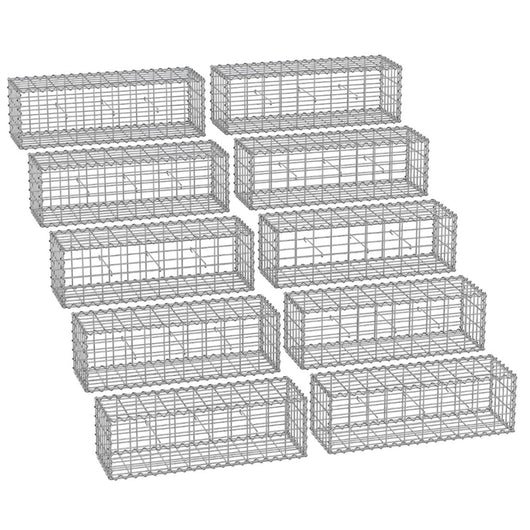 Set di 10 gabbioni per pietra in metallo gabbia per pietre cesto in rete 5 x 10 cm parete zincata aiuola decorazione da giardino 100 x 50 x 30 cm grigio 12_0005955