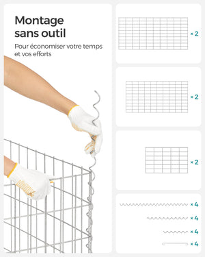 Gabbione in metallo a maglie fini 5 x 10 cm in acciaio zincato antiruggine 100 x 90 x 30 cm divisorio da parete decorazione da giardino 12_0003718